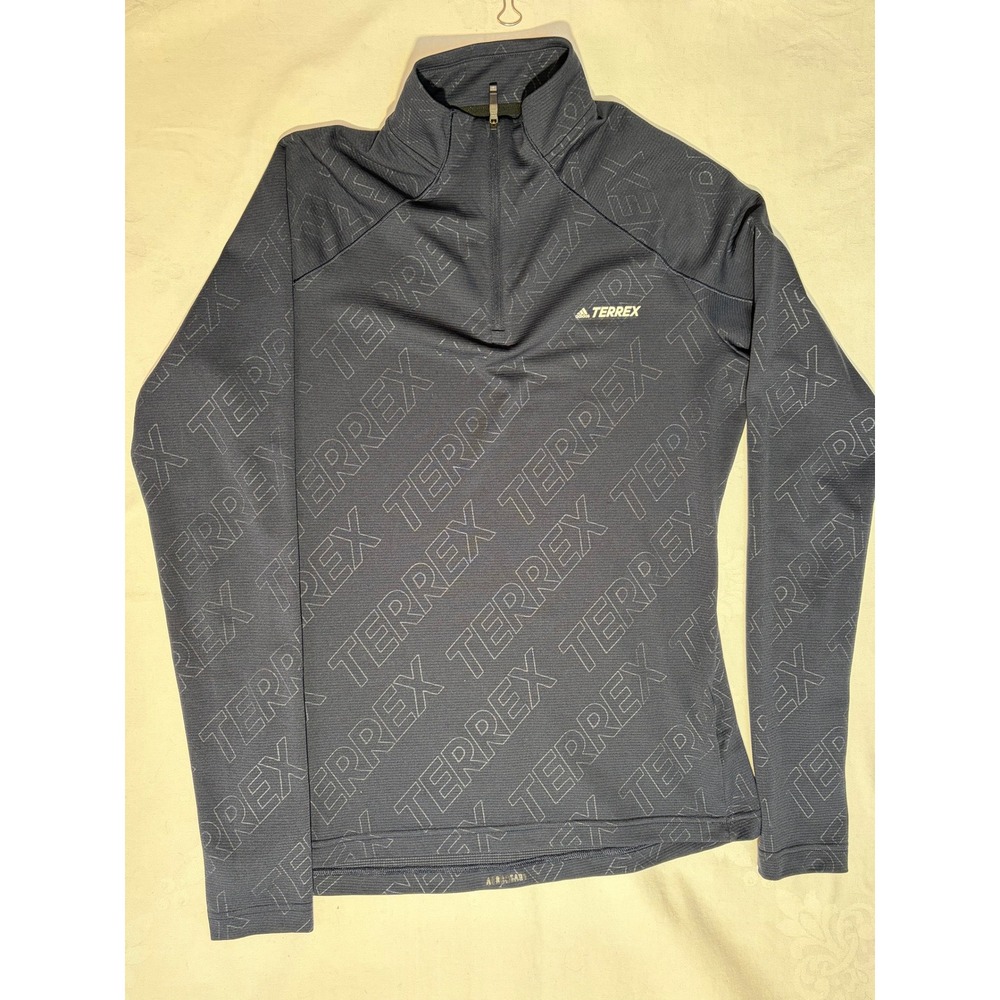 Adidas Terrex Aeroknit Heat.Rdy 1/4 Zip Top Womens Medium Navy Blue Logo Print